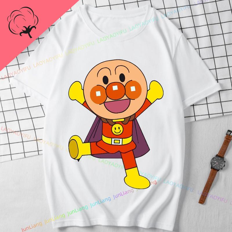 Cute Anpanman Cartoon Tee Unisex Double Sided Graphic TShirt for Men Women Kids Harajuku Style Oversized Cotton Top