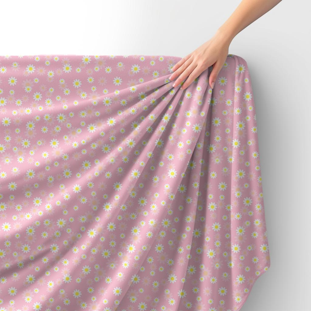 Royal Samt Stoff Polyester Zum Nähen - Motiv Gänseblümchen Auf Einem Rosa