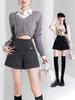 High-Waisted Black Sequin Woolen Shorts for Women - Winter 2026 A-Line Slimming Style, Perfect with Boots and Outerwear