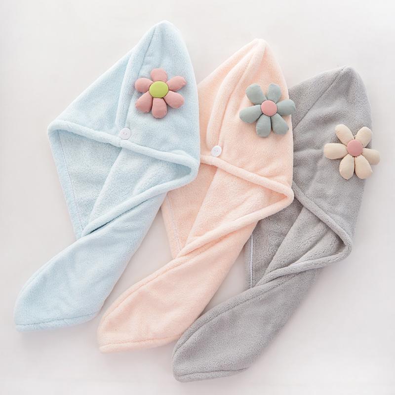 New flower coral fleece dry hair cap, cute absorbent women's bag head towel, bath cap thickened dry hair towel