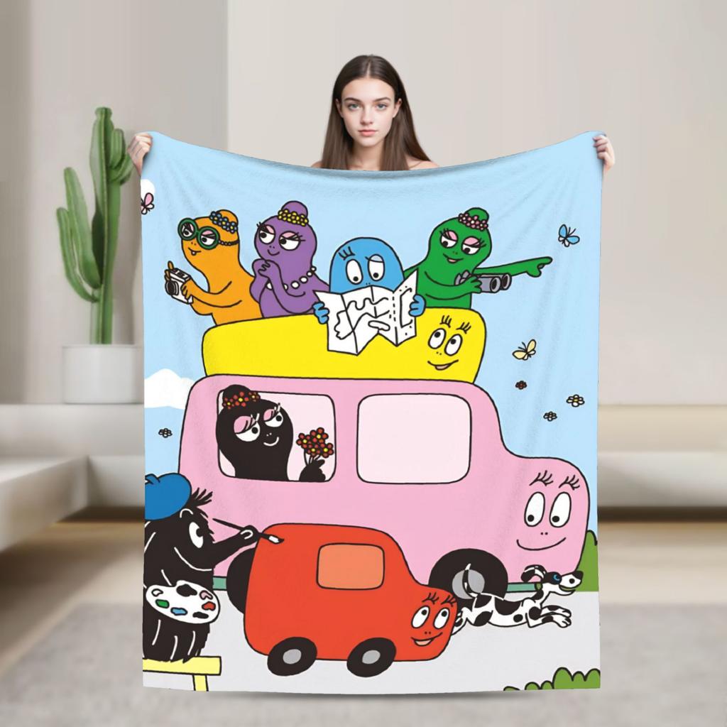 Kawaii Barbapapa Cartoon Throw Blanket for Couch Fuzzy Soft Plush Blanket 50x60 Inches Multiple Sizes Bedspreads for All Seasons