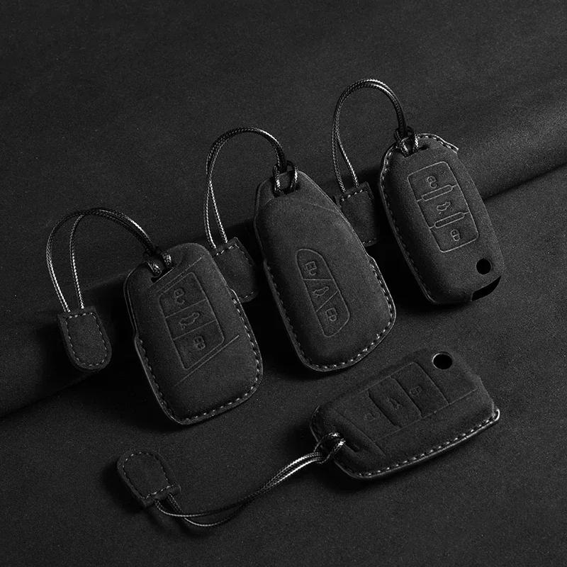 Leather Car Key Case For Volkswagen VW Magotan Passat B8 TIGUAN MK2 Golf 8 2020 For Skoda Octavia A8 A7 2021 SEAT Leon MK4