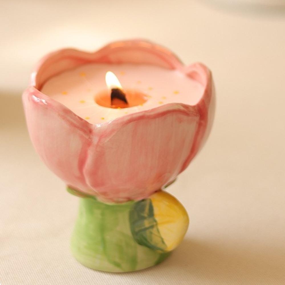 Nordic Style Tulip Ceramic Coffee Cup Paintings Scented Candle Container Breakfast Mug  DessertGift