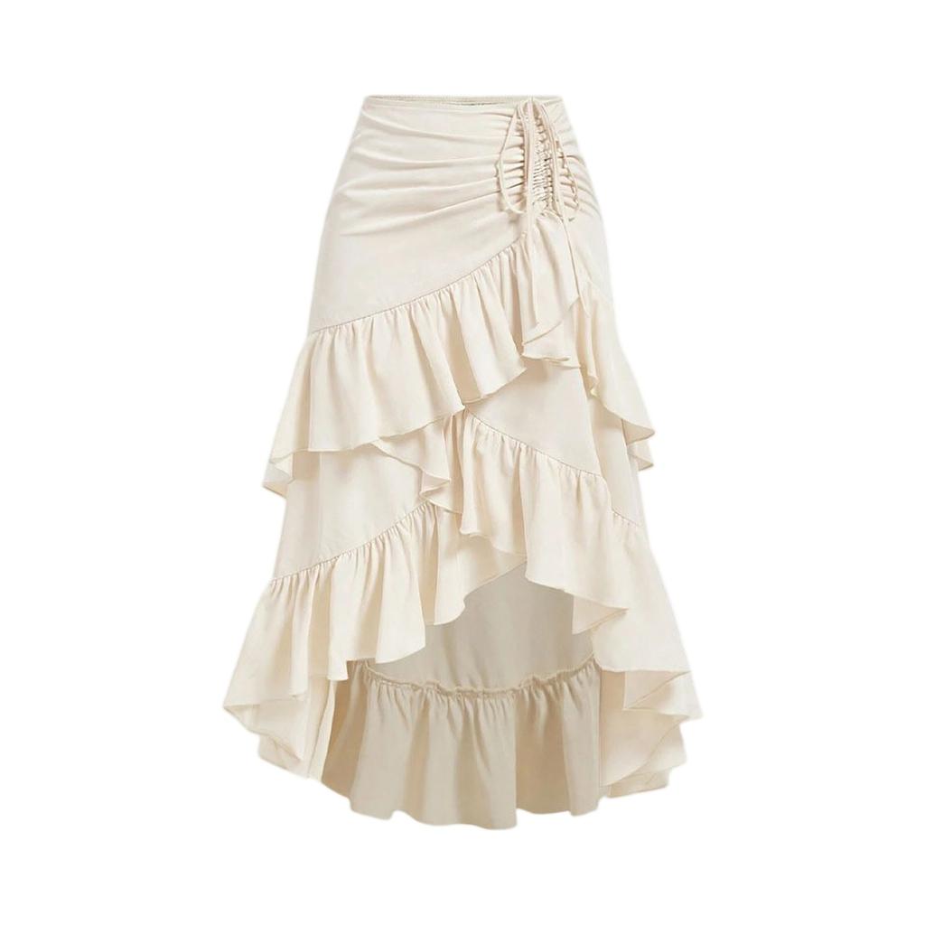 Womens Maxi Skirt Drawstring High Waisted Summer Long Skirts Lightweight Tiered Flowy Floral Pleated Skirts