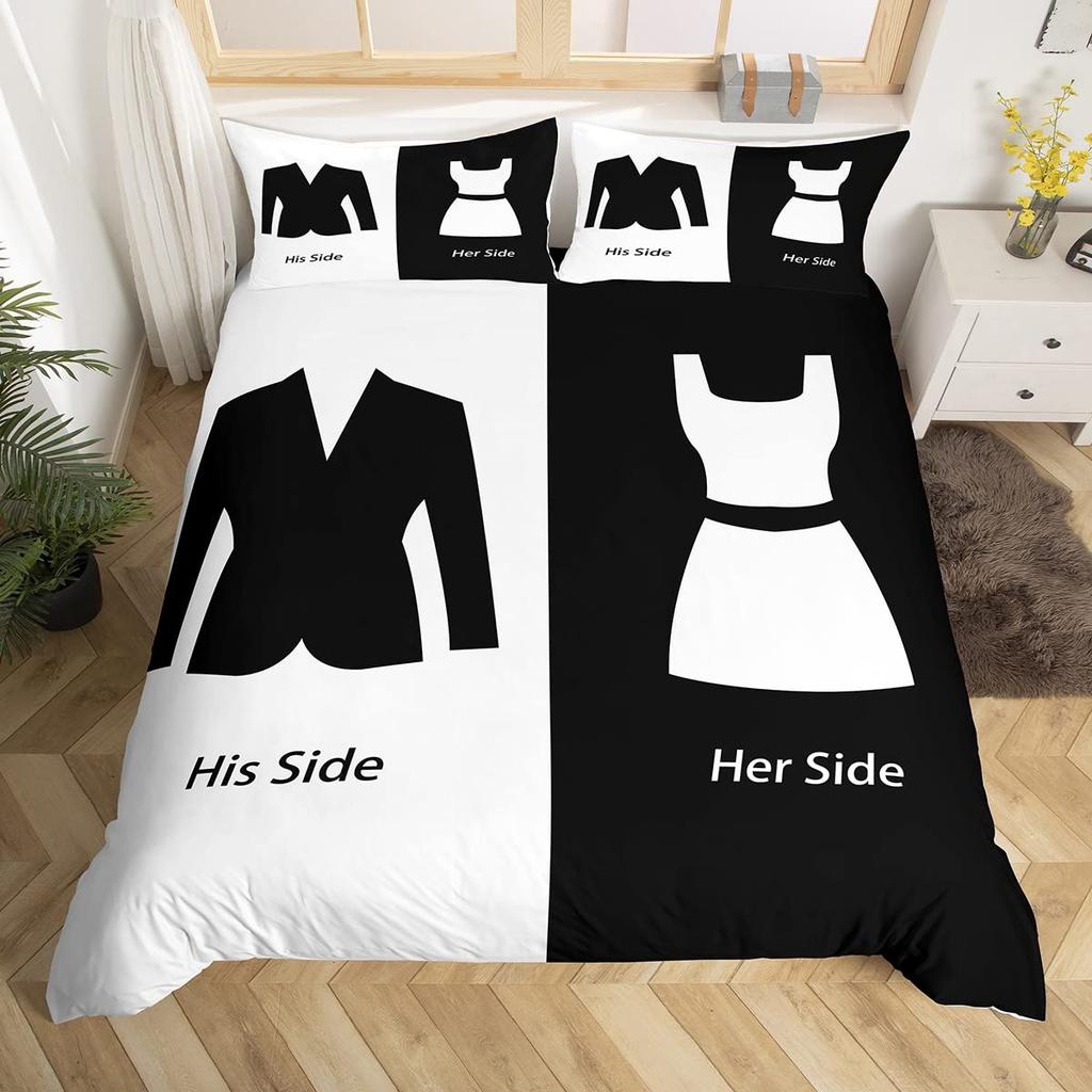 Cat Side And My Side Duvet Cover Set Queen Size Black White Cat Bedding Set Modern Romantic Theme Comforter Cover Set For Couple