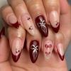 24Pc French Almond Gradient Red Press On Nails With Glue Simple Star Design Full Cover False Nail Tips