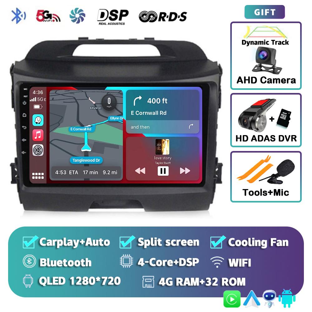 Android 14 Wireless CarPlay Auto Car Radio For KIA Sportage 3 2010-2015 2016 4G+WIFI Multimedia Video Player GPS 2din Autoradio