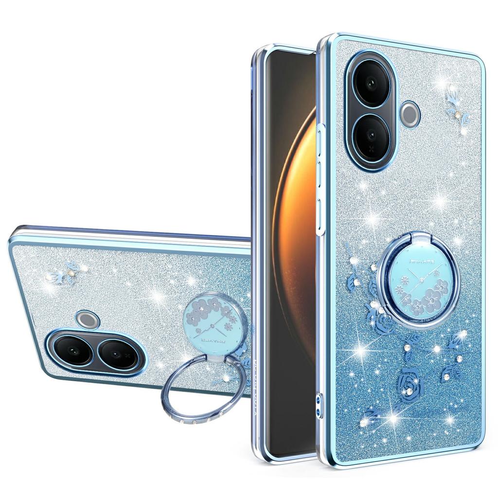 KADEM For vivo V60 Lite 4G/5G Case Ring Kickstand TPU Flowers Phone Cover Gradient Glitter