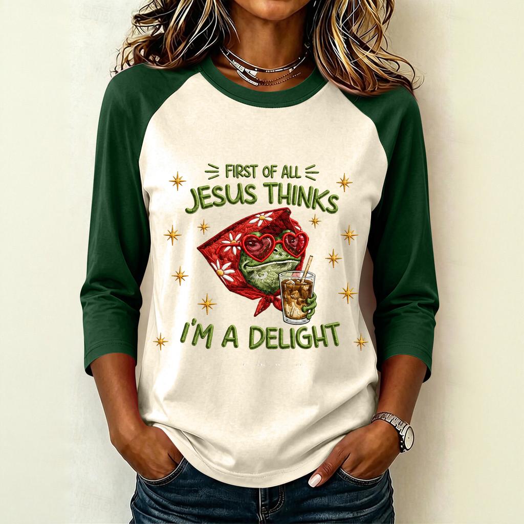 Women's Casual Letter Print Raglan Sleeve Three-Quarter Sleeve Round Neck T-Shirt