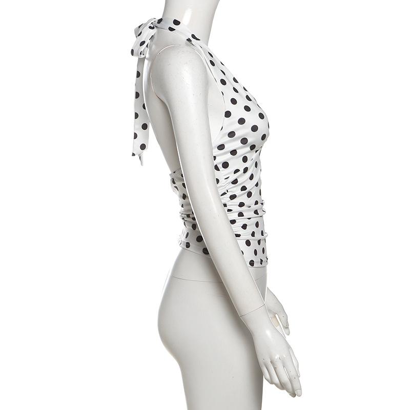 Halter V-Ausschnitt Weste Damen Y2K Schnürung Rückenfrei Polka Dot Print Skinny Sommer Mode Täglich Straße Basic Tanktops