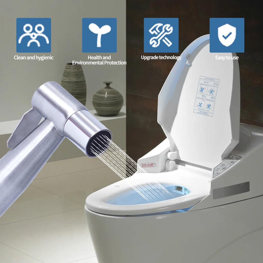 Adjustable Handheld Stainless Steel Bidet Sprayer Set Toilet Faucet Shower Head with Self Cleaning Feature Bathroom Accessory