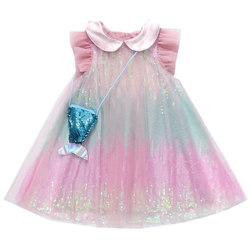 

Платье принцессы с пайетками для девочек, летнее платье, платье-русалка для маленьких девочек, детское летнее платье 110