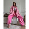 Camicia Casual Rosa a Quadri, Manica Lunga, Vestibilità Larga, Collo a Revers, per Uso Quotidiano