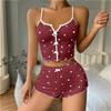 Women's Heart Printed Front Slit Camisole Pajama Set Sleepwear Loungewear