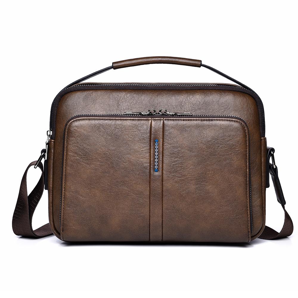 WEIXIER Men's Leather Crossbody Shoulder Bag Waterproof Messenger Sling Satchel Bag Briefcase for Work Business Travel