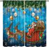 Christmas Curtain Funny Anta Claus Riding Sleigh Delivering Present Ball Winter Print Drapes Bedroom Party Decor For Made Of Polyester