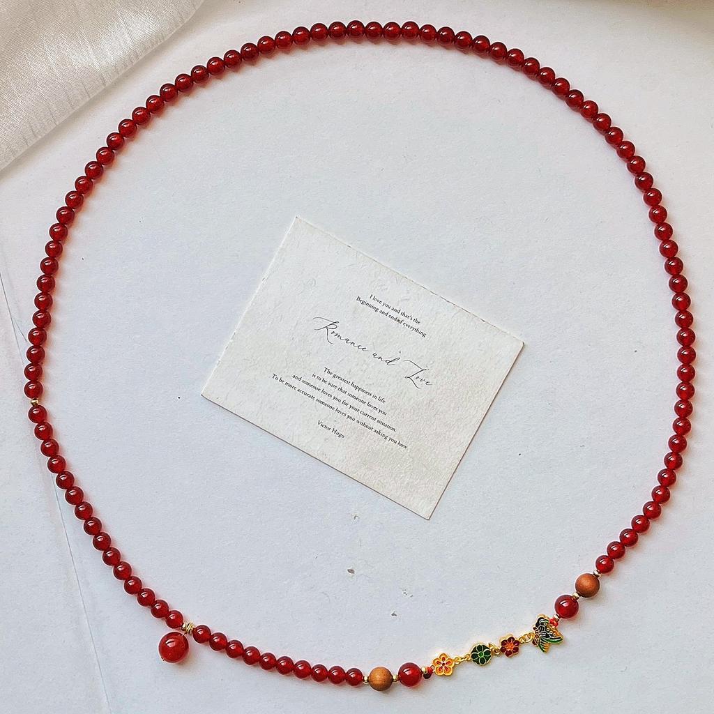 Vintage High-Quality 7A Pigeon Blood Red Chalcedony Multi-Layer Design Sweater Chain Necklace Collarbone Chain Female