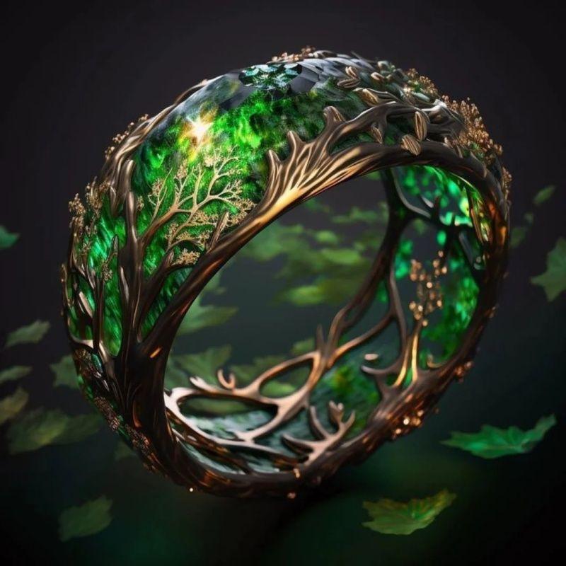 

Creative Exquisite Green Glass Vines Ring For Women Birthday Accessories Gifts Custom Jewelry 7