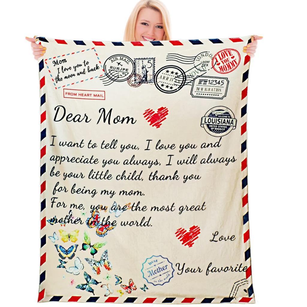 Birthday Gift From Daughter and Son To Mom Portable Soft Flannel Blanket for Sofa Bedroom Living Room