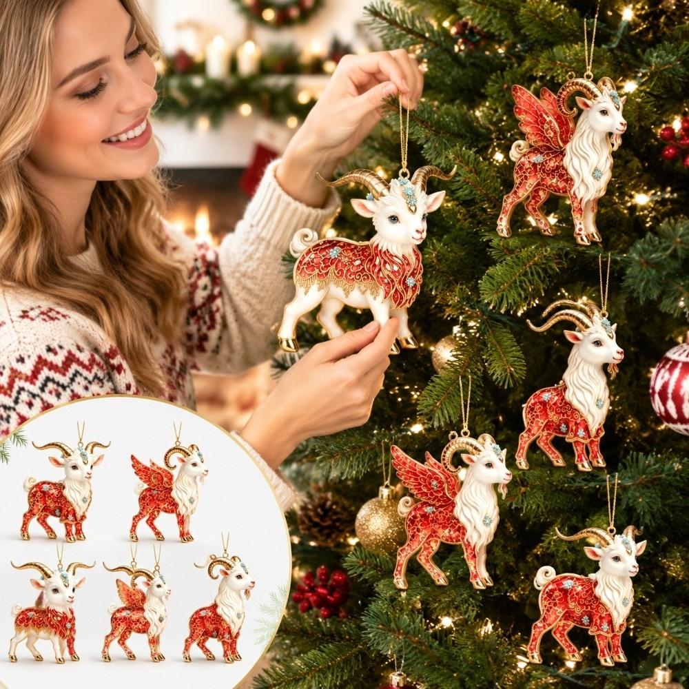 2D Flat Goat Pendant Shining Animal Hanging Decoration Christmas Tree Ornament  Holiday Party Decor