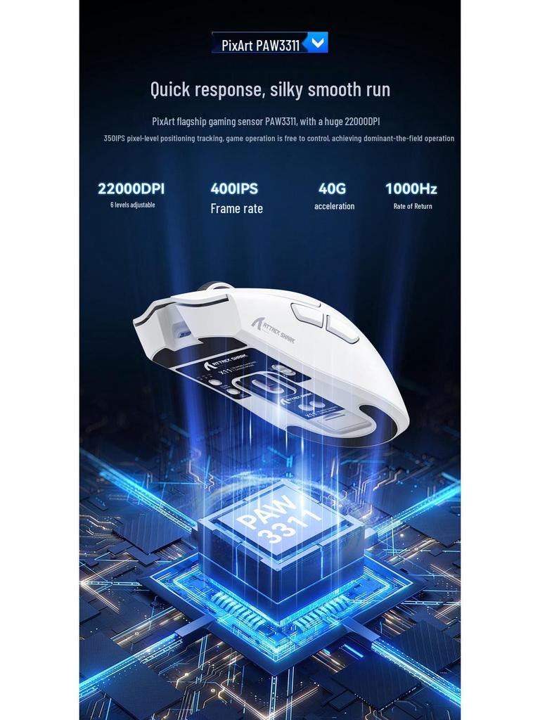 Attack Shark X11 Tri-Mode RGB Gaming Mouse with PAW3311 Sensor and Bluetooth Wireless Charging