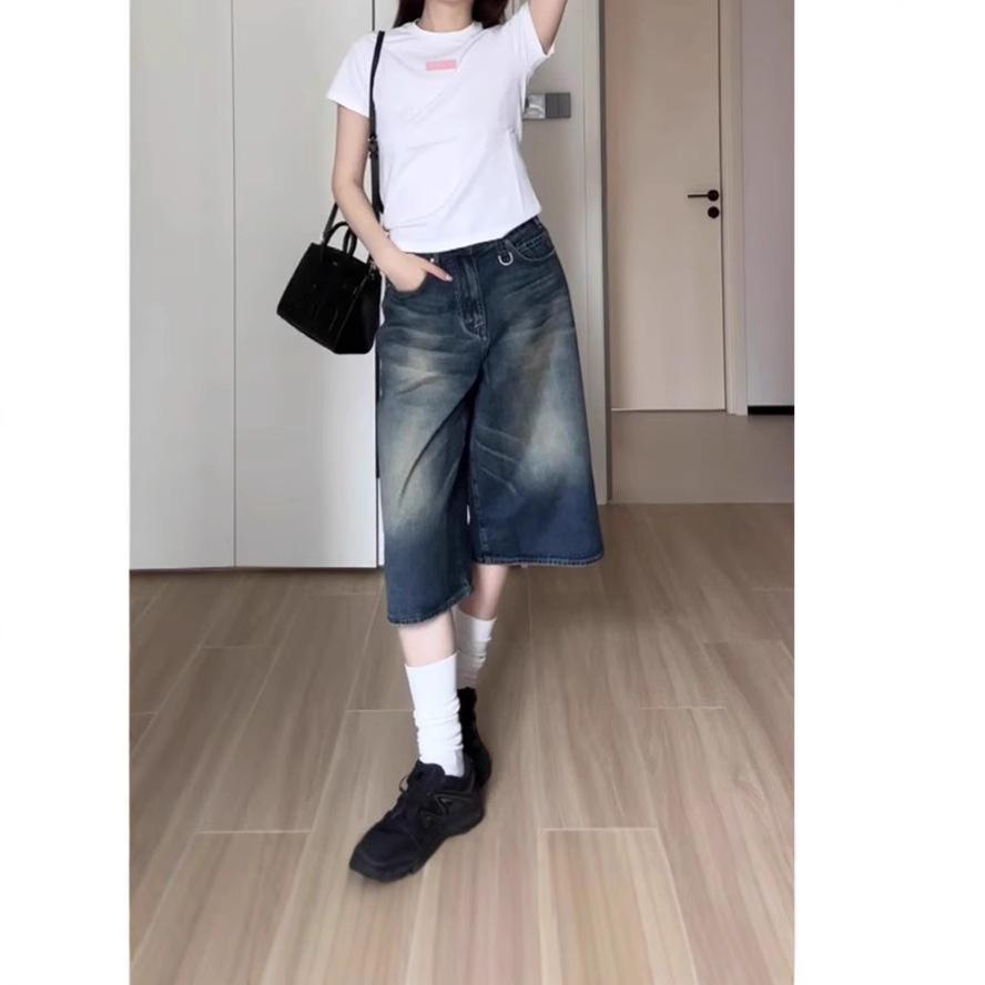 Unisex Low-Waist Distressed Denim Shorts - American Retro Summer Style
