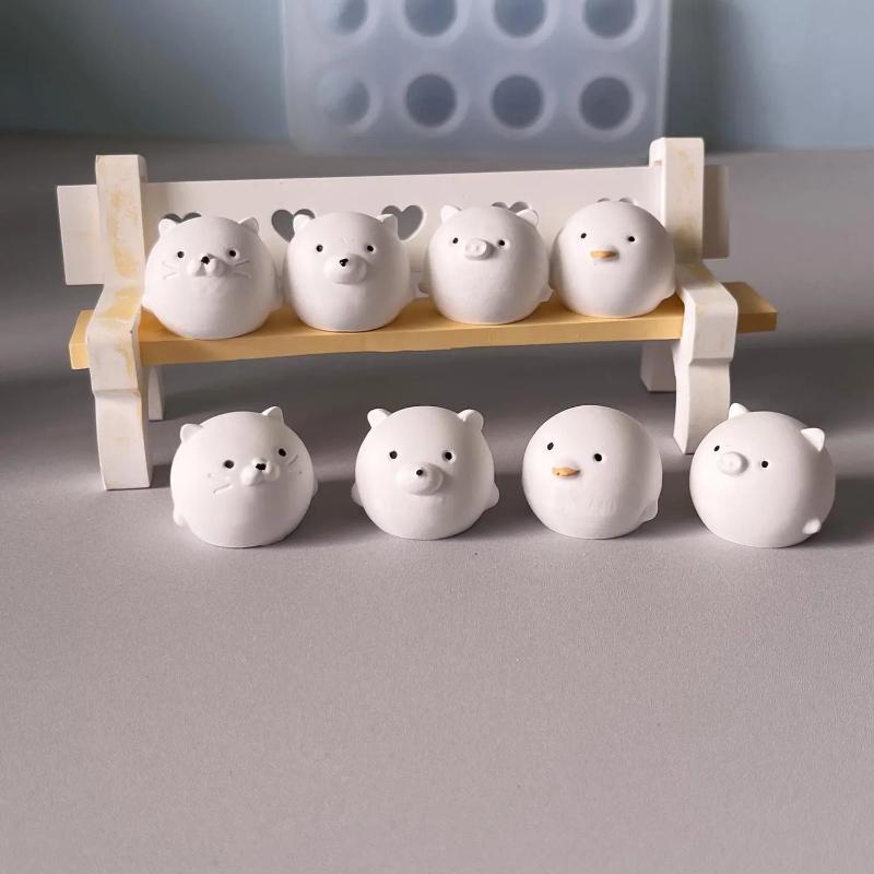 3D Niedliches Schwein Bär Kerze Silikonform Handgemacht Mini Tier Gips Beton Gießen Ornament Harzform Zuhause Schreibtisch Handarbeiten