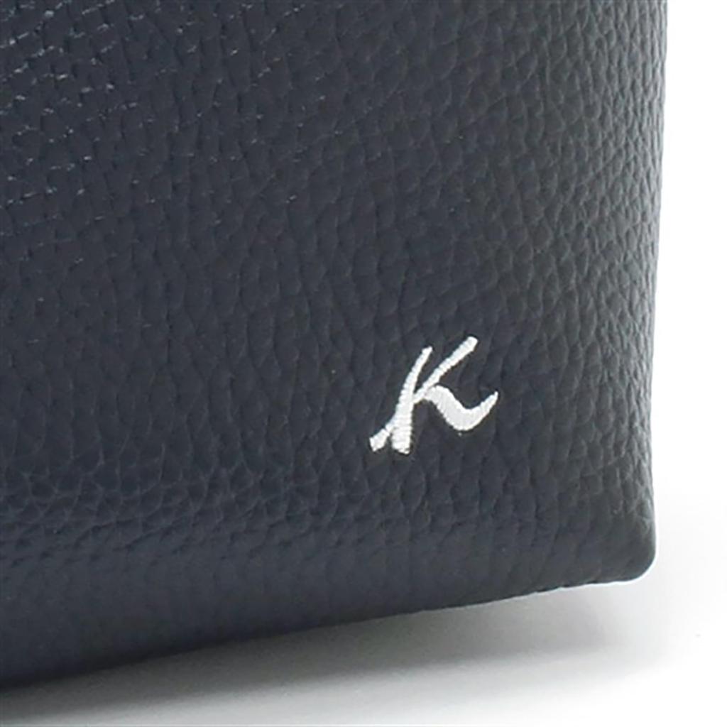 Kitamura RH0565 Shrink Leather 2-Way Pouch, Dark Blue with White Stitching, Navy Blue, 10901