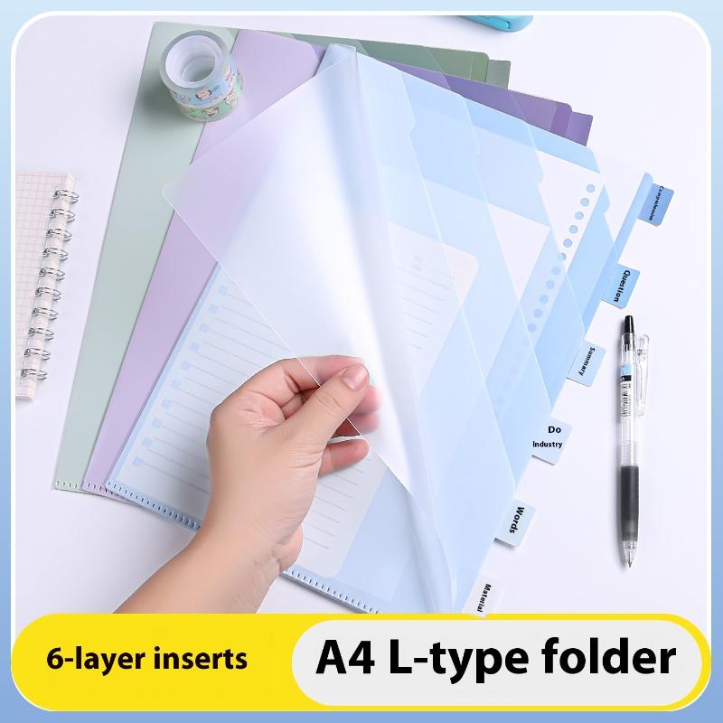 Gradient Multi-Layer Folder A4 Subject Classification Test Paper Folder Transparent L-Shaped Folder 6-Layer Classification File