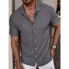 Men's Casual Knitted Shirt for Summer New Solid Color Lapel Hollow Breathable Short-sleeved Top