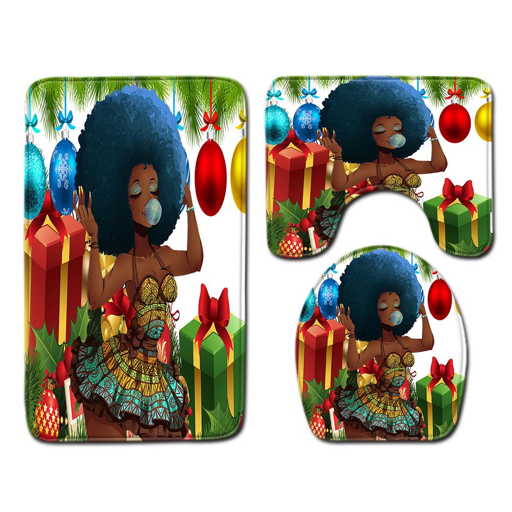 African Women'S Bathroom Floor Mat Three-Piece Bathroom Carpet Toilet Mat Set Doormat Bathroom Non-Slip Mat