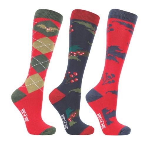 Hy Unisex Adult Holly Christmas Boot Socks (Pack of 3)