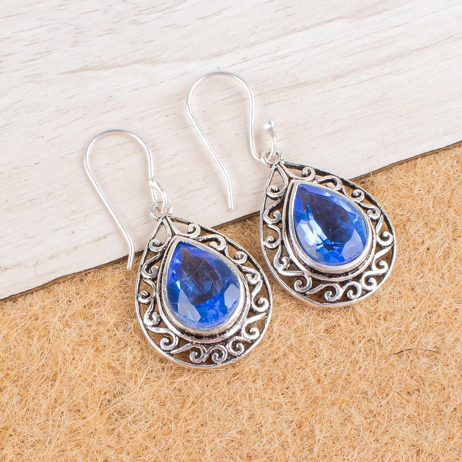 

Natural Tanzanite Gemstone 925 Sterling Silver Jewelry Handmade Earrings 1.72 CE-4-6