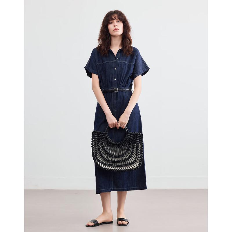 Demana Cloud Denim Belted Split Midi Dress S