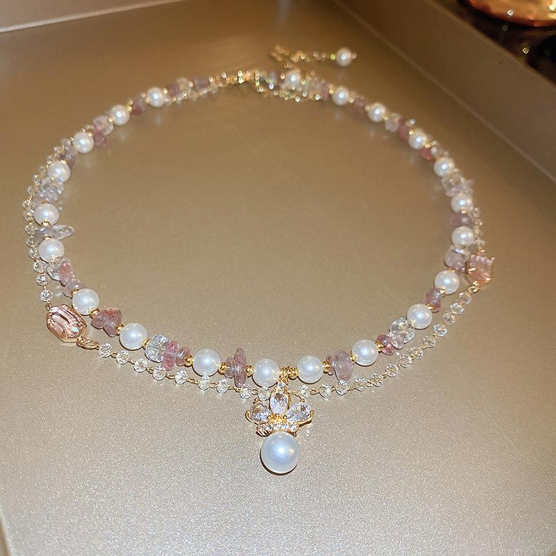 Французское ретро жемчужное двухслойное ожерелье новое маленькое ароматное темпераментное колье дизайн цепочки для ключиц шейная цепочка ожерелье ювелирные изделия женщины