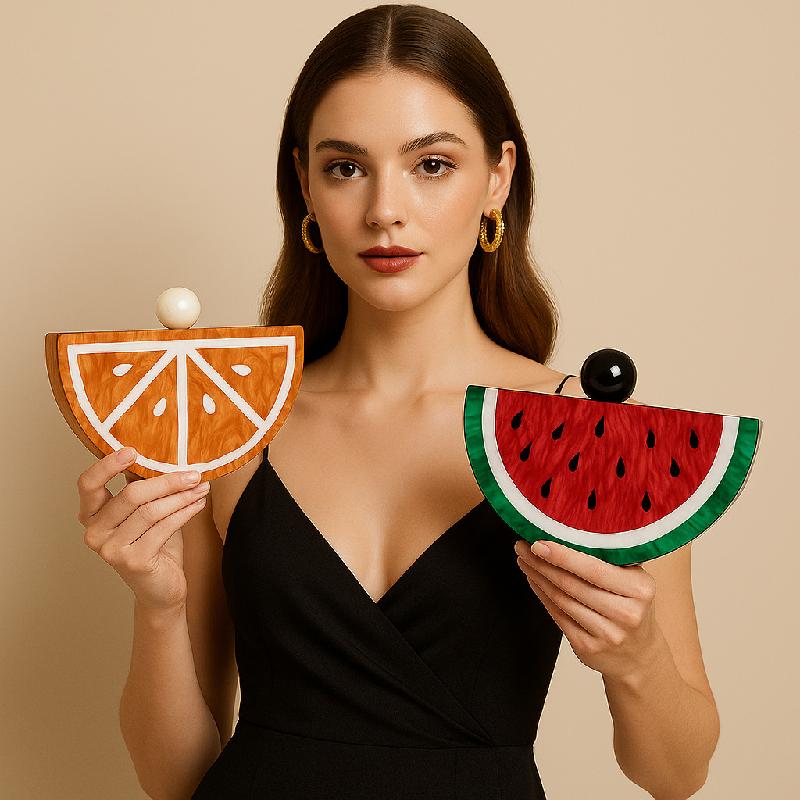 Clutch Evening Bag Wedding Party Chain Crossbody Acrylic Shoulder Women Handbags Luxury Brands Pouch Purse Watermelon Orange Bag