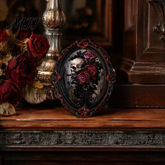 Small Halloween Scene Props Magnetic Fridge Magnet, Ghost Witch Photo Frame, Wooden Metal Cabinet Seasonal Ornaments Frame Decoration, Vintage
