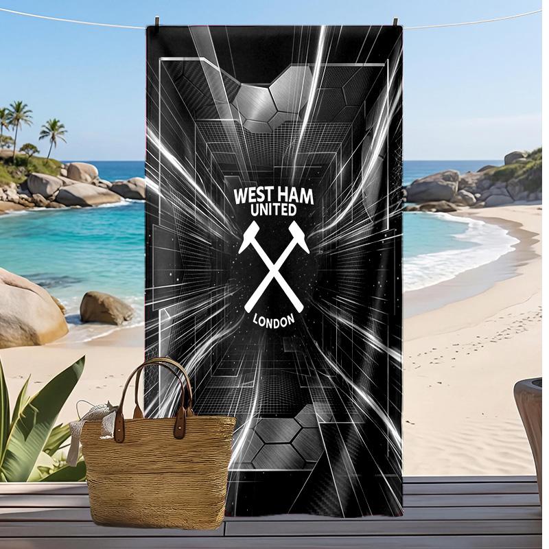 West Ham United Fußball-Print Strandtuch, Großes Weiches Schnelltrocknendes Handtuch für Strand Camping Schwimmen