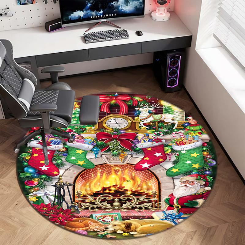 Cute Christmas Day Gift Bell Santa Claus Snowman Christmas Tree round rug Home Soft Decorative Anti slip Chair Mat Carpet Outdoor Floor Mat Carpet 109