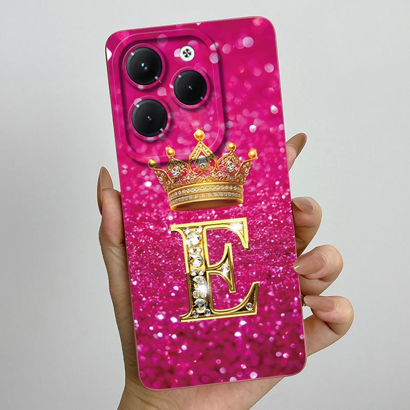 Case For Infinix Hot 40 Pro 40i Crown Letter Funda Soft Liquid Silicone Back Cover For Infinix Hot40 Hot40i 40Pro Bumper Shell