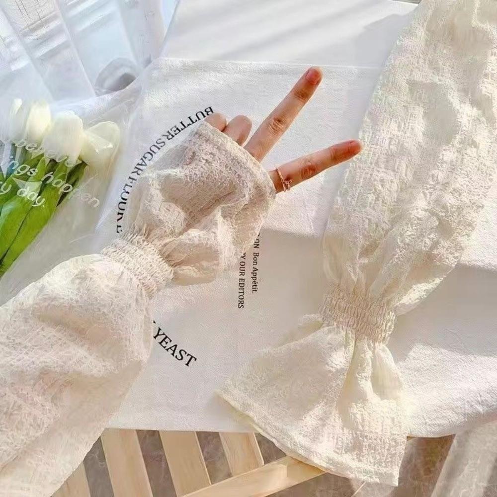 Anti-UV Arm Sleeve Lace Mesh Fingerless Gloves Summer Outdoor Sun Protection Sleeves  Driving