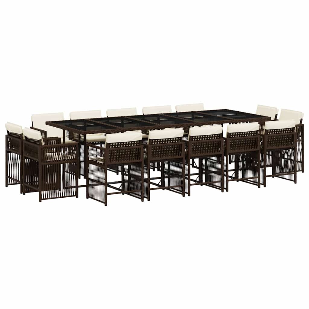 Vidaxl 15-Cz. Garden Furniture Set With Cushions, Brown, PE Rattan