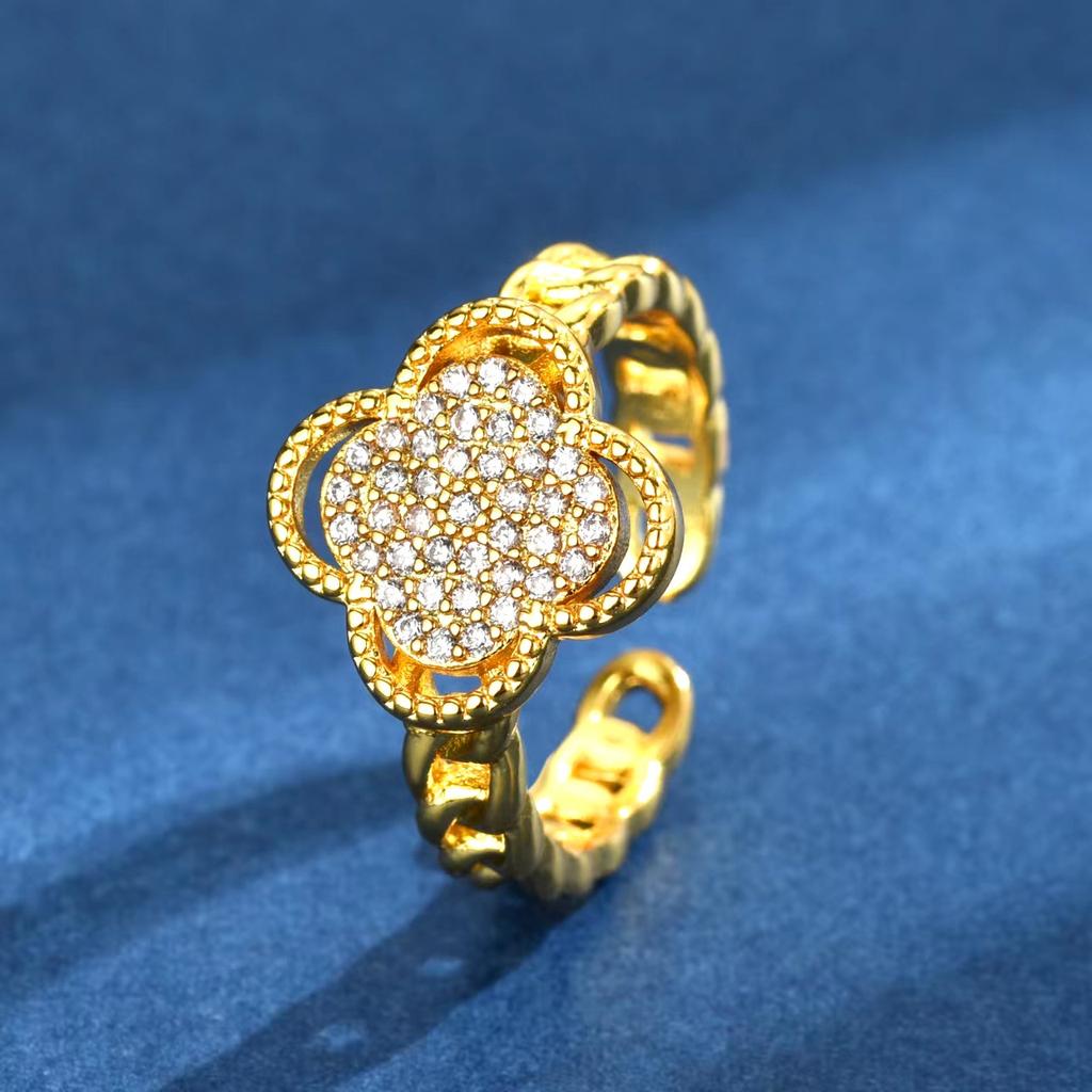 Four-leaf Clover Ring - Premium Lightweight Luxury Open Zircon Ring for Women