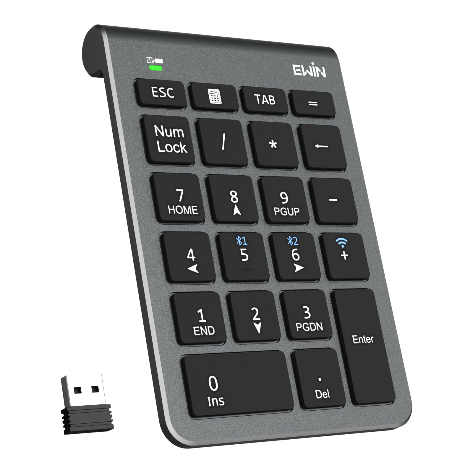 

Ewin Numeric Keypad, Numlock Unlocked, Bluetooth2.4G Connection, 3-Device Connection, Wireless Number Keyboard, Ultra-Thin, Left-HandedOne-Handed