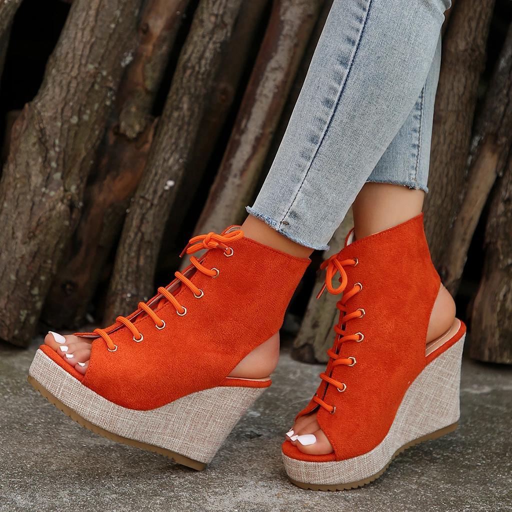 Damen Sandalen 2024 Sommer Keilabsatz Riemchen Offene Zehen Fischmaul Sandalen Neu Outdoor Casual Römische Damen High Heel Sandalen