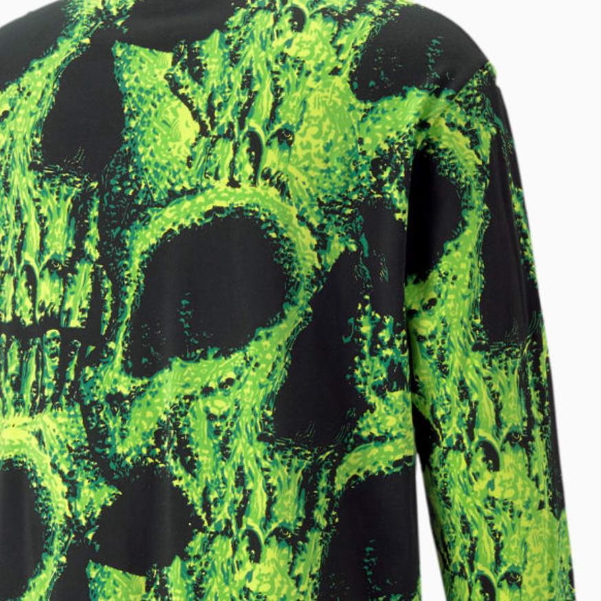 Puma Skull Print Casual Training Long Sleeve T-Shirt Unisex Tops Green 532262-01