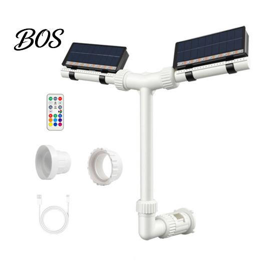 Double-headed Solar Fountain Pool Fountain, Swimming with Multi-Color LED Lights, Dual-Head Adjustable Spray, Remote Control, Timer, Auto Dusk Sensor,