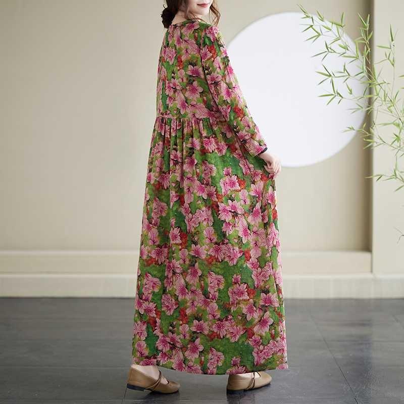 Vacation Style Round Neck Vintage Long Flesh Covering Dresses