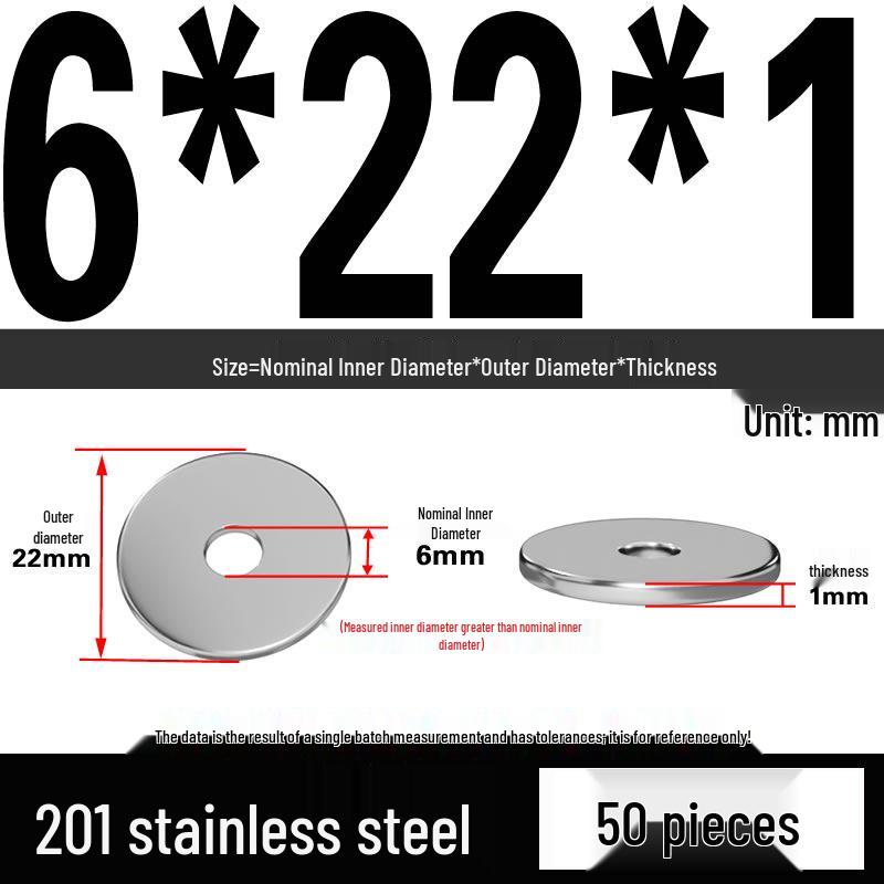 201 Stainless Steel Flat Washer Shim, GB97, Sizes M3 to M30
