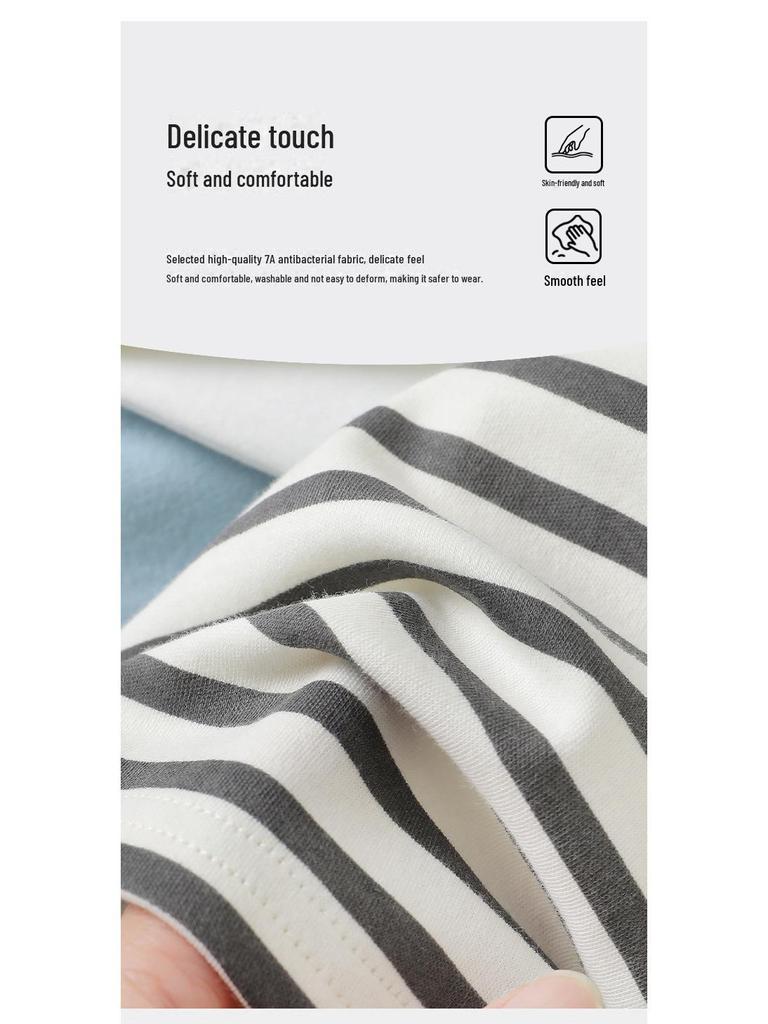 Boys' Striped Long-Sleeve Antibacterial Cotton T-Shirt